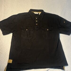 Orvis Men Black Heavyweight Cotton Short Sleeve Polo Shirt Men's Large Brown